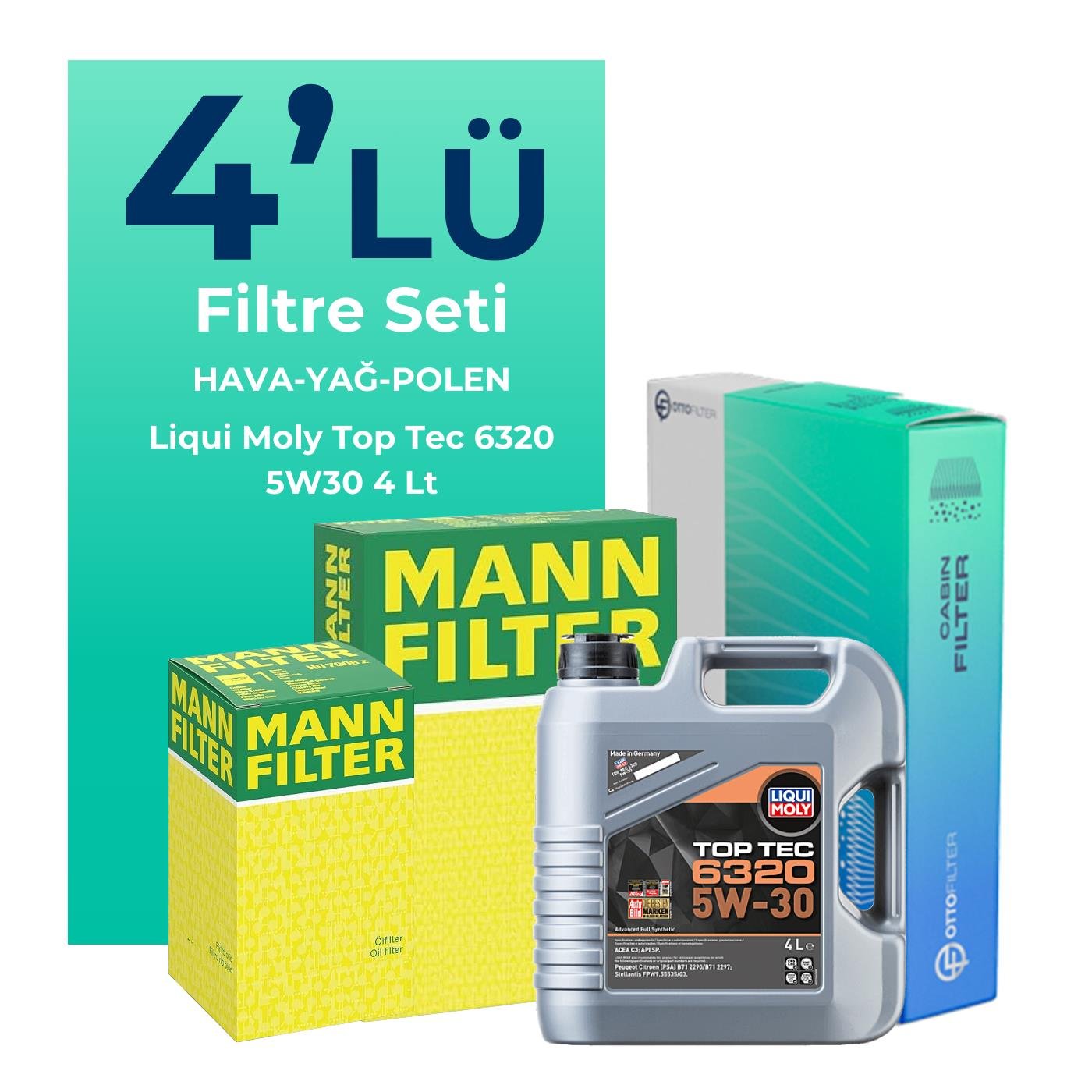mann-peugeot-208-1-2-benzin-filtre-bakim-seti-liqui-moly-motor-yagli-2012-2018-4-lu-122847 MANN Peugeot 208 1.2 Benzin Filtre Bakım Seti Liqui Moly Motor Yağlı (2012-2018) 4 Lü - Görsel 1