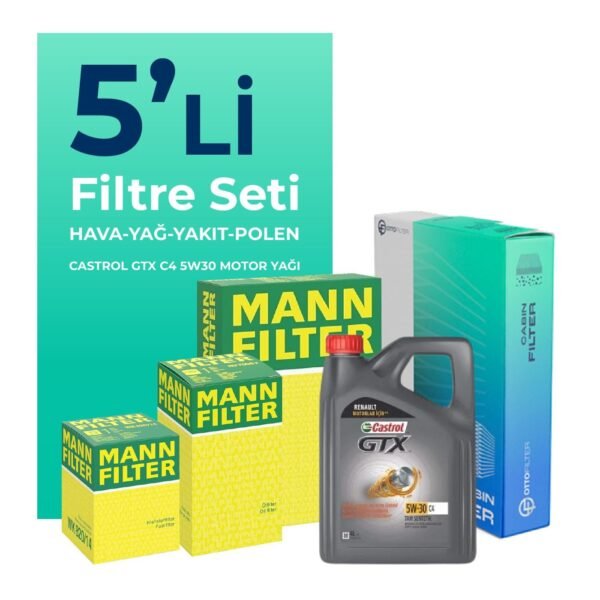 MANN Renault Clio 1.5 Dizel Filtre Bakım Seti Castrol Motor Yağlı (2013-2019) 5 Li