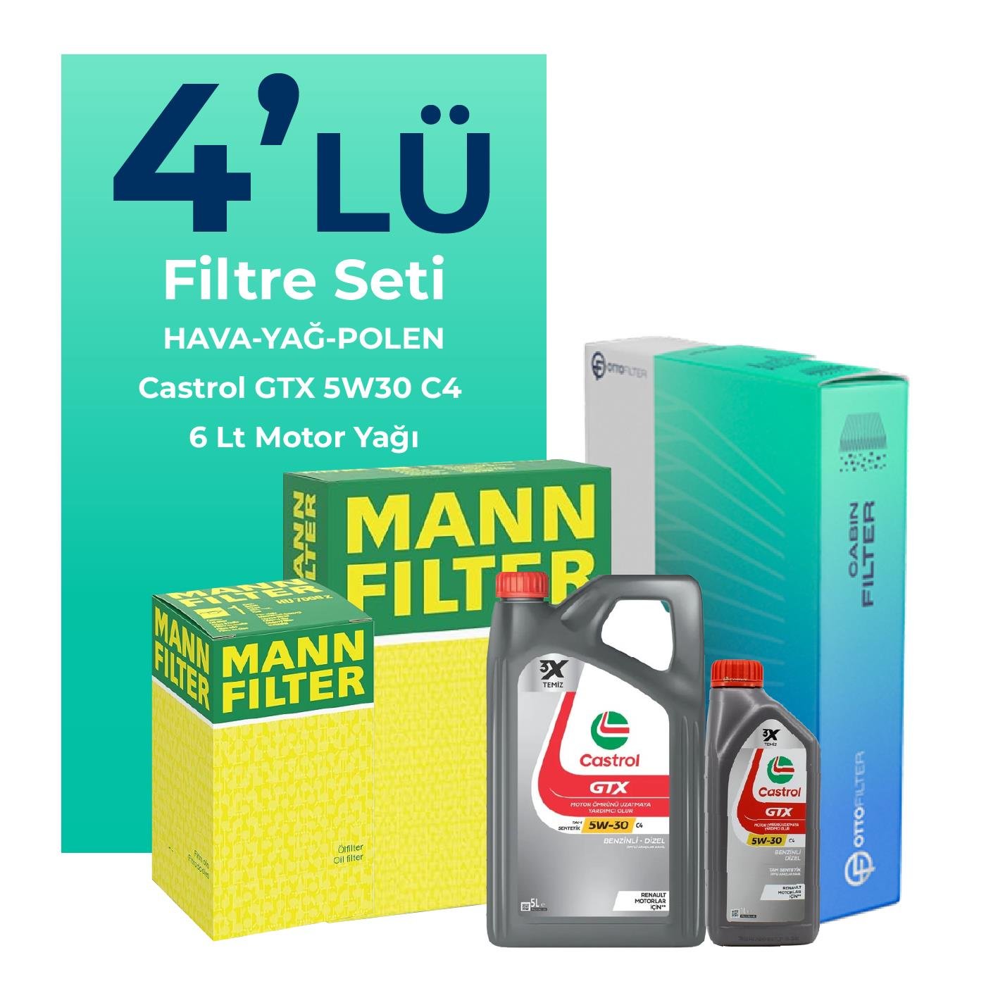 mann-renault-megane-1-3-benzin-tce-filtre-bakim-seti-castrol-motor-yagli-2019-2024-4-lu-108916 MANN Renault Megane 1.3 Benzin TCe Filtre Bakım Seti Castrol Motor Yağlı (2019-2024) 4 Lü - Görsel 1