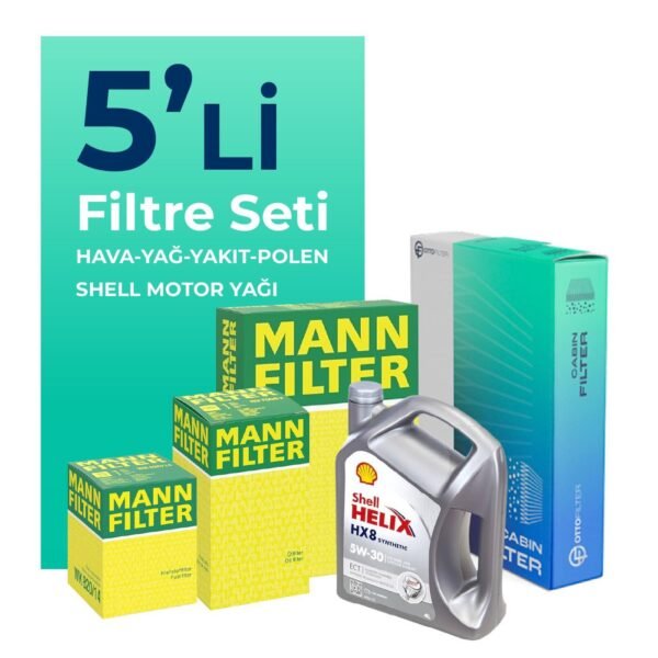 MANN Toyota Auris 1.4 Dizel Filtre Bakım Seti Shell Motor Yağlı (2013-2018) 5 Li