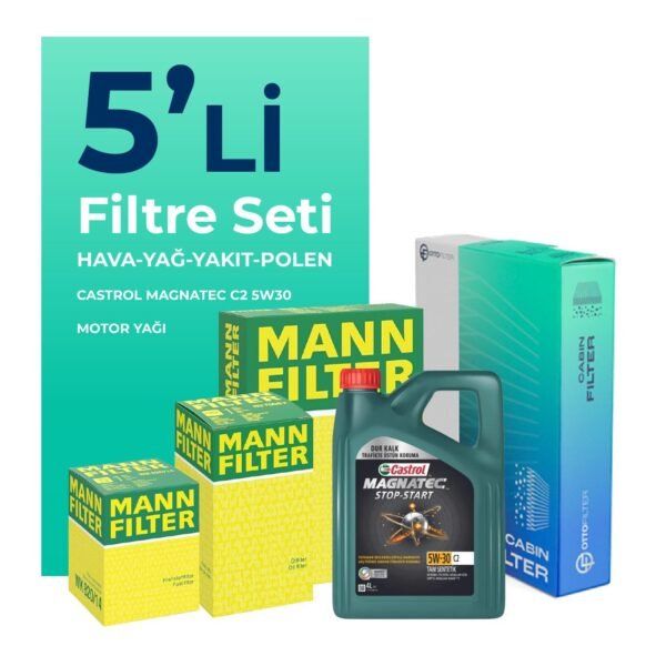 MANN Toyota Yaris 1.4 Dizel Filtre Bakım Seti Castrol Motor Yağlı (2006-2009) 5 Li