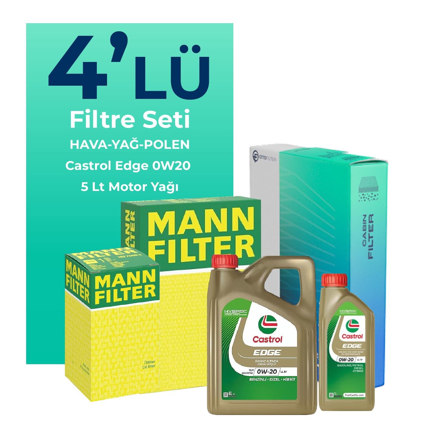 mann-volkswagen-t-roc-1-5-tsi-filtre-bakim-seti-castrol-motor-yagli-2019-2024-4-lu-109597 MANN Volkswagen T-Roc 1.5 TSi Filtre Bakım Seti Castrol Motor Yağlı (2019-2024) 4 Lü - Görsel 1